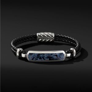 David Yurman Black Leather and Pietersite Bracelet